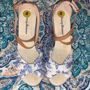 Tommy Bahama Silk and Leather Cork Wedges (NEW)